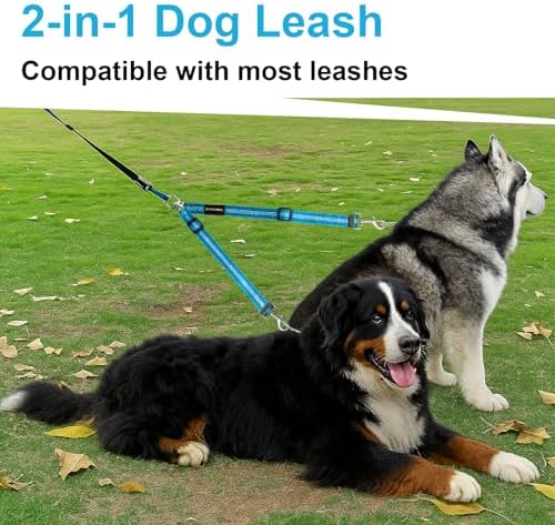 MingXpet Double Dog Leash for Two Dogs, No Pull Dog Leash, 360° Swivel No Tangle for Large Dogs Walking & Training, Shock Absorbing Reflective Bungee, Blue - Image 6