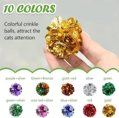 Silkfly 30 Pcs Cat Crinkle Balls Toys 2.36" Interactive Colorful - Image 2