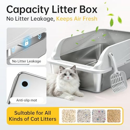 High-Sided Stainless Steel XL Cat Litter Box for Cats - Image 4