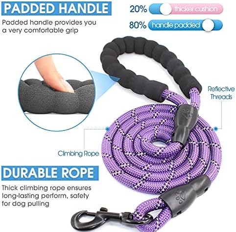 BAAPET 2/4/5/6 FT Dog Leash with Comfortable Padded Handle and Highly Reflective Threads for Small Medium and Large Dogs (5FT-1/2'', Purple) - Image 2