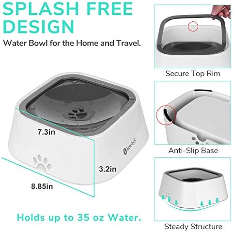 LumoLeaf No Spill Water Bowl for Dogs, Slow Feeder for Messy Drinkers, Drip-Free, Splash-Proof Design (Grey, 35oz) - Image 4