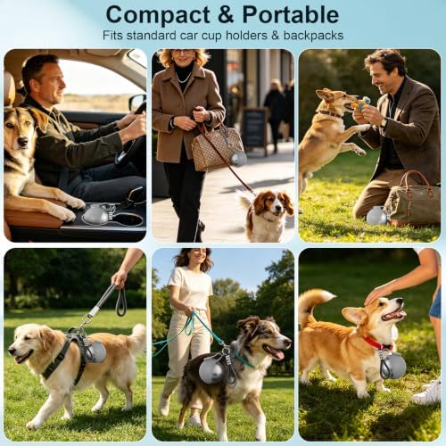 2 in 1 Dog Water Bottle with Bowl, 10oz Stainless Steel - Grey - Image 4