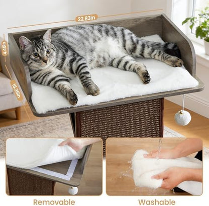Modern Wood Cat Tree Tower for Indoor Large Adult Cats with Big Perch Bed - Image 3