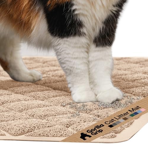 GORILLA GRIP Cat Litter Box Mat, Coiled Mesh Trapping Mats, 17x11 Beige by Unknown
