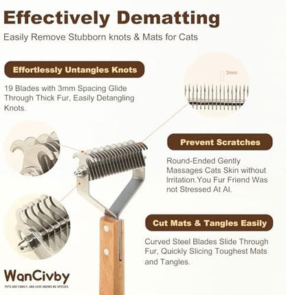 Dog Grooming Brush 2-in-1 - Undercoat Rake & Dematting Tool, Effective Shedding Control for Detangling All Dog Sizes - Image 2