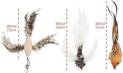 White Burlap Bird Cat Feather Toys, Interactive Toy with Refills, Wand Toy for Indoor Interactive Cat Feather Toys