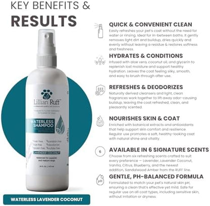 Lillian Ruff Waterless No-Rinse Dog Dry Shampoo Spray with Hydrating Essential Oils - pH-Balanced Dry Shampoo for Dogs - Clean, Condition, Detangle & Deodorize Dry, Sensitive Skin (Lavender Coconut) - Image 3