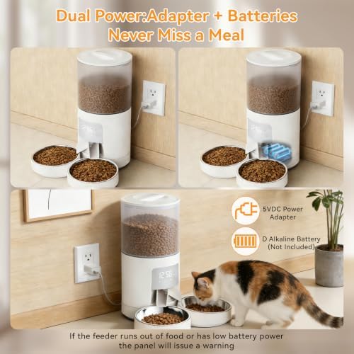 NEWBULIG Automatic Cat Feeder for 2 Pets 6L Dog Food Dispenser, White - Image 5