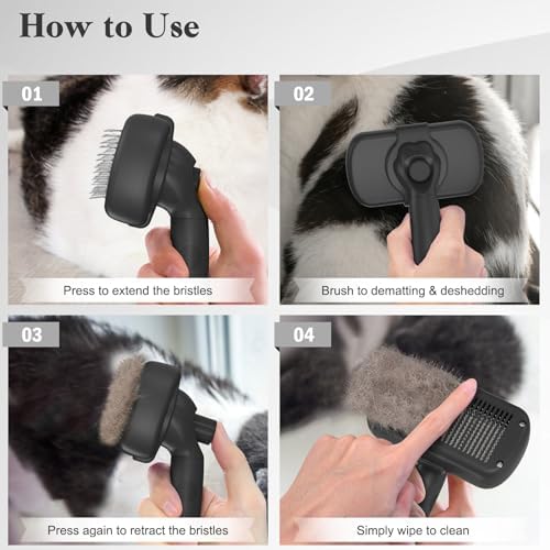 Swihauk Self Cleaning Slicker Brush for Dogs & Cats - Skin Friendly Deshedding and Grooming Brush for Haired Pets, Pet Supplies Accessory, Black - Image 7
