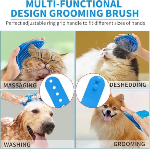 Silicone Pet Grooming Brush for Dogs & Cats – Soft Bath Brush, Gentle Deshedding & Massage Tool, Adjustable Hand Strap, Use Wet or Dry for Short & Long Hair Pets (Blue) - Image 3