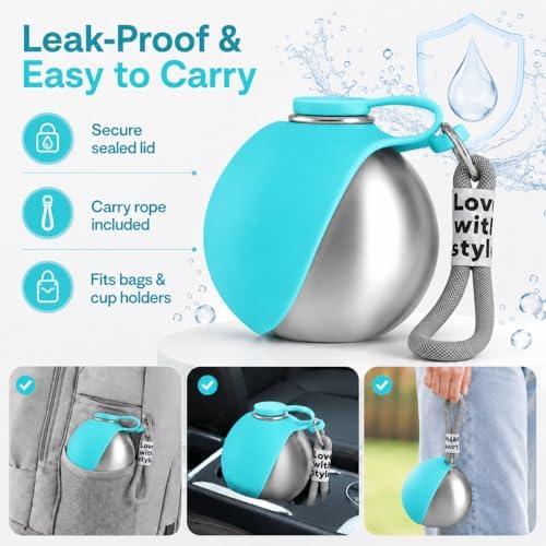 Portable Pet Dog Water Bottle with Silicone Collapsible Bowl, 10 oz Blue - Image 6