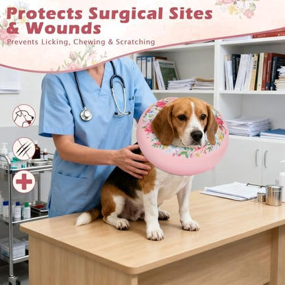 IEUUMLER Inflatable Recovery Dog Cone Collar, Neck Donut Protective ECollar, Adjustable Soft Collar for Dog and Cat After Surgery Prevent from Biting & Licking EU020 Floral Wreath M - Image 3
