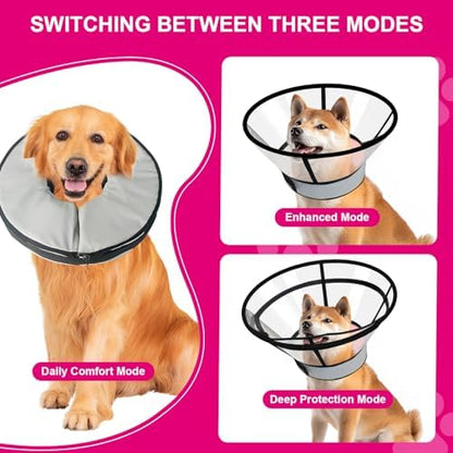 Sponge Core Dog Cat Cone Collar for After Surgery Recovery, Inflatable Dog Cone Alternative, Lainergie Dogs Donut Collar Adjustable with 2PCS Cover for Large Medium Small Dogs Cats (Grey+Pink, XL) - Image 4