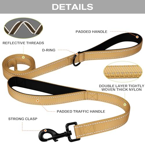 Joytale Dog Leash for Large Dogs that Pull, Double Handle, 4FT, Khaki - Image 3