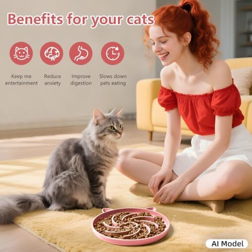 2Pcs Silicone Slow Feeder Cat Bowl,Puzzle Feeder,Interactive Toys,Slow Feeding cat Bowl Suitable for All Dry and Wet Foods,Easy to Clean Silicone Bowls(Grey and Pink) - Image 6