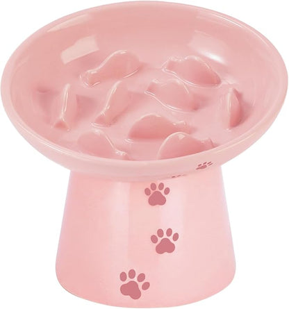 Y YHY 6 Inch Slow Feeder Bowl, Elevated Dog & Cat Bowl, Ceramic, Anti Vomiting, Pink