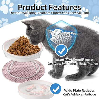 Ceramic Elevated Slow Feeder Cat Bowl, Anti Vomit, Removable Dish Pink - Image 5