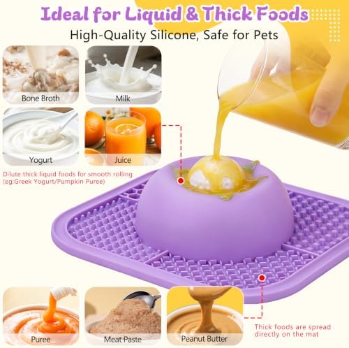 Slow Feeder Dog Bowls & Lick Mat for Liquid and Thick Treat, Anti-Slip Dog Lick Bowl with Interactive Rolling Ball, 5/6 Cup Pup Licking Toy for Large Medium Small Dogs and Cats Purple - Image 3
