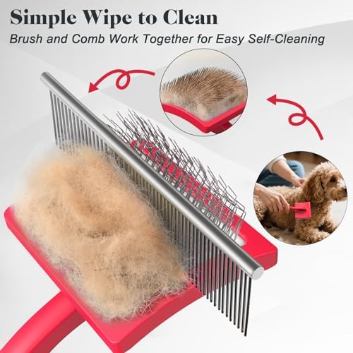 2PCS Slicker Brush for Dogs & Pet Comb,Professional Dog Grooming Brush (Goldendoodles,Poodles,Labradoodles) with Extra Long Pins to Effectively Remove Tangles, Knots and Mats (Red, Large) - Image 5