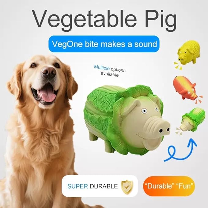 Dog Squeaky Toy, 2 Pack Latex Chew Toys with Oinks Sound Squeaker Cabbage&Carrots Grunting Pig Dog Toy Durable Dogs Squeeze Toy for Small Medium Large Dog Dental Biting Chasing to Kill Boring Time