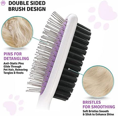 Pet Grooming Brush - Fur Detangling Pins & Coat Smoothing Slicker Bristles, Two-Sided Design for Dogs, Cats & Other Animals - Image 3