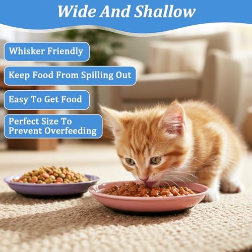 6 Pack Ceramic Cat Food Bowls, Non-Slip Shallow Cat Dishes with Silicone Base, Whisker Friendly Pet Bowls for Indoor Cats, Kittens, and Small Dogs, Multicolor - Image 5