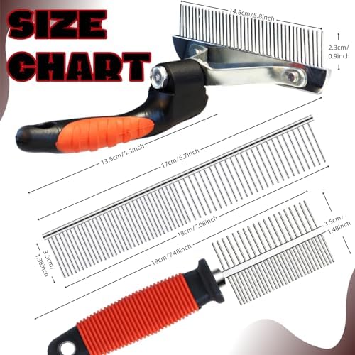 3-Pack Long-Tooth Pet Brush Set - Dog Rake Brush & Steel Shedding Comb & Double-Sided Teech Comb for Double Coat Large Dogs, Horses - Image 3