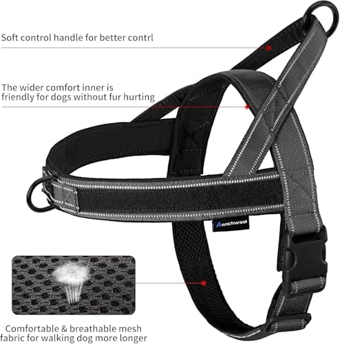 Annchwool No Pull Dog Harness with Padded Handle+5 Ft Leash,Reflective Strip Escape Proof and Quick Fit to Adjust Dog Harness,Easy for Training Walking for Small & Medium and Large Dogs(Black-Set,XL) - Image 4