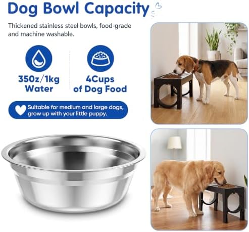 XIAZ Elevated Dog Bowls Large Breed Raised Dogs Bowl Stand Large/Medium Sized Dog Stainless Steel Food Water Bowl Stands 5 Heights Adjustable 9/11/12/14in Black Pet Feeder Dish Station - Image 5