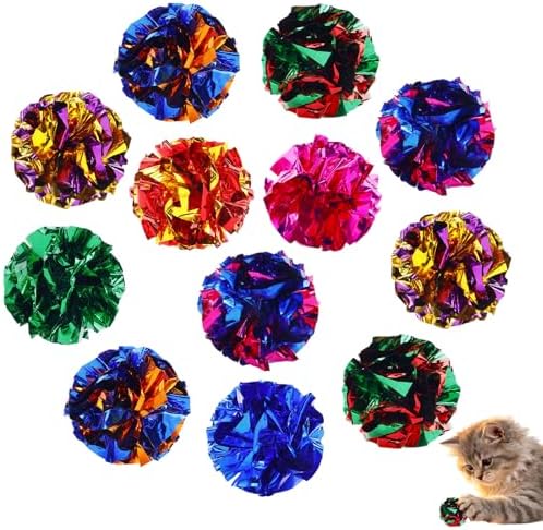 Crinkle Cat Toy Balls, 12Pcs 2.47'' Mylar Balls, Interactive Crinkle Ball, Colorful Paper Ball Chase Training Activity for Cats kitten Assorted Color, Chase Training Activity for Cats (12 Pack) by Unknown