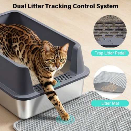Stainless Steel Litter Box, XL Metal Litter Box with High Sides Lid, Extra Large Cat Litter Boxes for Big Cats, Anti-Urine Leakage, Never Absorbs Odors, Easy Cleaning, Non-Stick, Include Scoop and Mat - Image 6