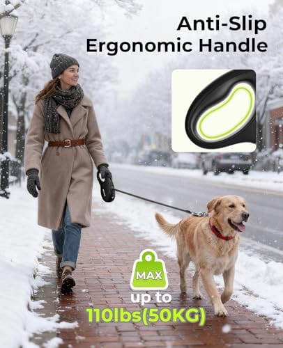 Pecute Retractable Dog Leash with Flashlight, 26ft Heavy Duty Retractable Pet Leash with Light, One-Button Control, Anti-Twist Protection, Reflective Leashes for Medium Large Pets Dogs Up to 110 lbs - Image 6