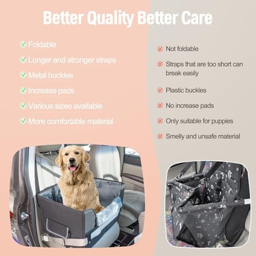 Dog Car Seat for Medium or Large Dogs Size Portable Car Booster Seat for Dogs with Harness and Thick Cushion, Perfect for Small Pet up to 45lbs(Black) - Image 7
