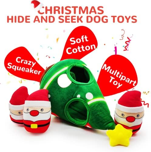 lilfrd Christmas Dog Toys, 4 Pack Santa Xmas Tree Hide & Seek Squeaky Toy - Image 2