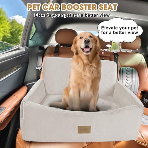 JOEJOY Dog Car Seat for Large Medium Sized Dogs Under 55 lbs, Dog Booster Seat for 2 Small Dogs with Detachable Washable Cover, Memory Foam Pet Car Seat with 2 Safety Belts and Storage Pockets - Image 3