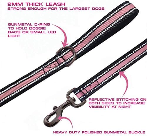 JSXD Dog Leash,5 FT Heavy Duty Double Handle Dog Leash with Comfortable Padded and Reflective,Rope Dog Leashes for Small,Medium,Large Dogs (Wide-Pink) - Image 3