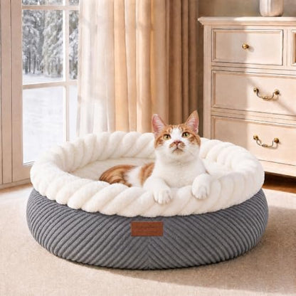 FUKUMARU Cute Round Cat Bed, Calming Donut Small Dog Beds, Washable by FUKUMARU