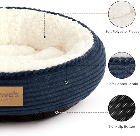 Love's cabin Round Donut Cat and Dog Cushion Bed, 20in Pet Bed for Cats or Small Dogs, Anti-Slip & Water-Resistant Bottom, Super Soft Durable Fabric Pet beds, Washable Luxury Cat Dog Bed Navy Stripe - Image 2