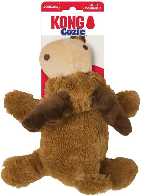 KONG Cozie Plush Dog Toys 2 Pack – Durable & Soft Squeaky Toys for Medium Dogs – Assorted Animal Characters (Marvin The Moose)