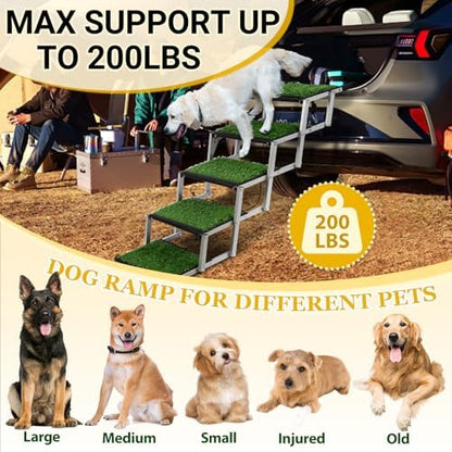 Grass Dog Stairs for Car,Non-Slip Folding Dog Ramps for Large Dogs, 5 Steps - Image 6