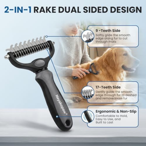 Undercoat Rake, Dematting Metal Comb and Bathing Brush For Dogs and Cats - Image 2