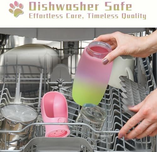 Dog Water Bottle Portable, 19Oz Large Capacity Dog Water Dispenser, Food Grade Pet Accessories for Small Dogs Large Breed, Travel Pet Water Bowl for Outdoor, Dog Birthday Gifts (Pink&Green) - Image 5