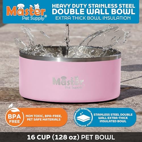 Master Pet Supply Stainless Steel Dog Bowls 128 oz Heavy Duty Rose Quartz - Image 3