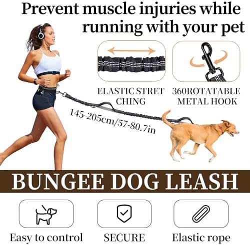 Hands Free Dog Leash with Partitioned Pouch Adjustable Waist Belt, Waist Leash for Dog Walking Running, Dual Handles, for Medium/Large Dogs - Image 3