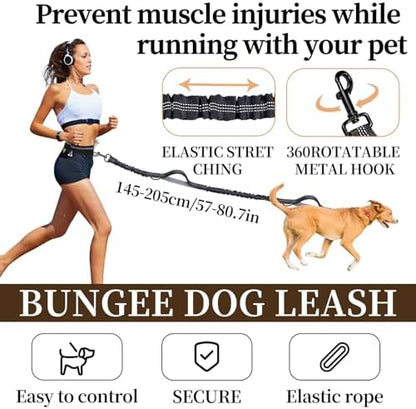 Hands Free Dog Leash with Partitioned Pouch Adjustable Waist Belt, Waist Leash for Dog Walking Running, Dual Handles, for Medium/Large Dogs - Image 3
