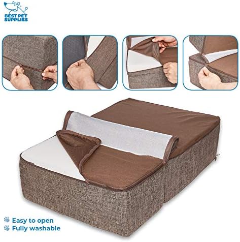 Best Pet Supplies Portable Foldable Foam Pet Stairs/Steps for Couch, Sofa, and High Bed, Non-Slip Bottom Balanced Paw Safe - Brown Linen, Foldable 2-Step (H: 12") - Image 5