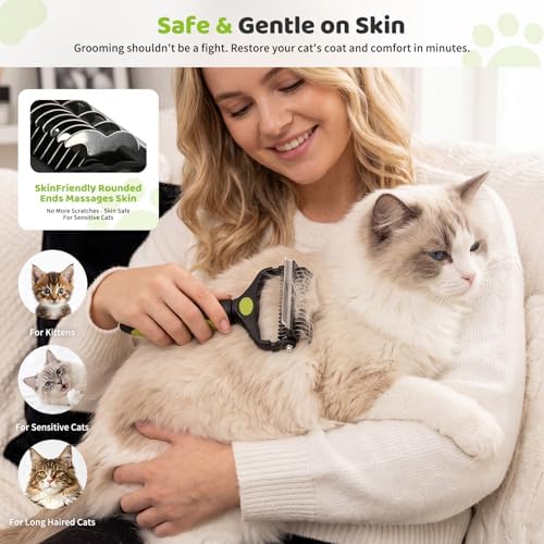 3-in-1 Cat Brush for Long Hair Cats, Dematting & Deshedding Tool - Image 7