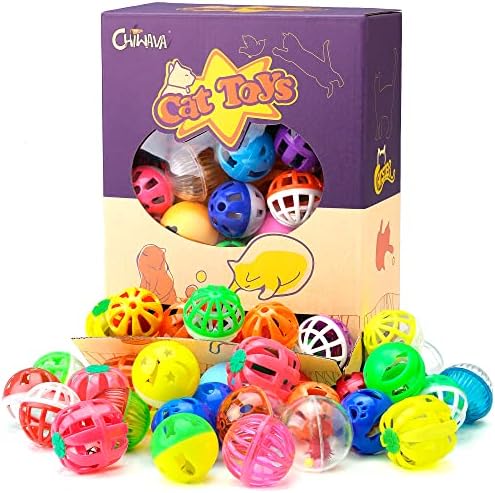 CHIWAVA 48PCS Plastic Noisy Cat Toy Ball with Bell Kitten Chase Toys 8 Type - Image 2