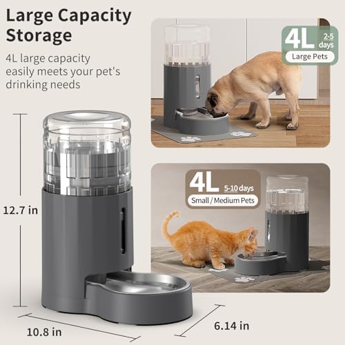 JUNSPOW Cat Water Dispenser with Placemat and Stainless Steel Bowl (4L) - Image 3