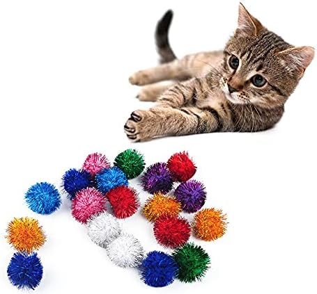 VOVIGGOL 20 Pack 2 Inches Sparkle Balls for Cats, Large Size, Glitter Pom Poms Fuzzy Balls for Cats, Kitten Indoor Assorted Color Random - Image 2